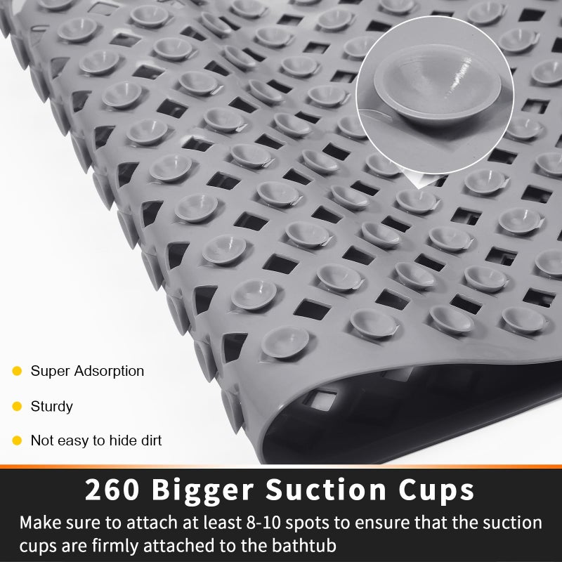 Yimobra Non Slip Bath Mat, Super Strong Suction Cups,34.5"x15.5"Long Tub Mat with Drain Holes, Machine Washable Fast Draining Shower Mats, Bathroom Essentials,Gray - Image 2